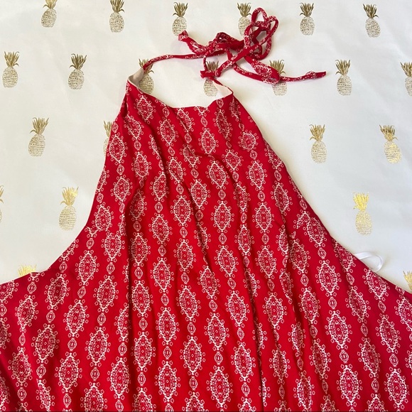 NWT Honey Punch Red White Paisley Halter Open Back Romper - Picture 5 of 10
